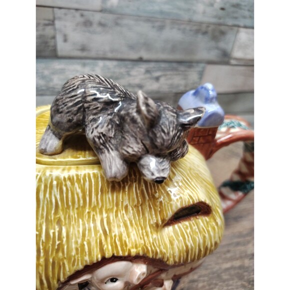 Fitz & Floyd Teapot Collectible Fables & Fairytales THREE LITTLE PIGS  #792/1500 - Picture 4 of 14